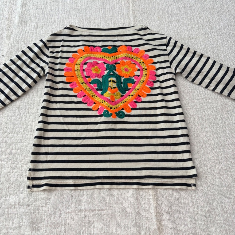 Crewcuts J.Crew Girls Striped Heart Embroidered Long Sleeve Tee Shirt Size 6-7